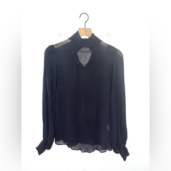 RETROFÊTE Black 100% Silk Mock Neck Blouse in Size XS - Picture 3 of 11